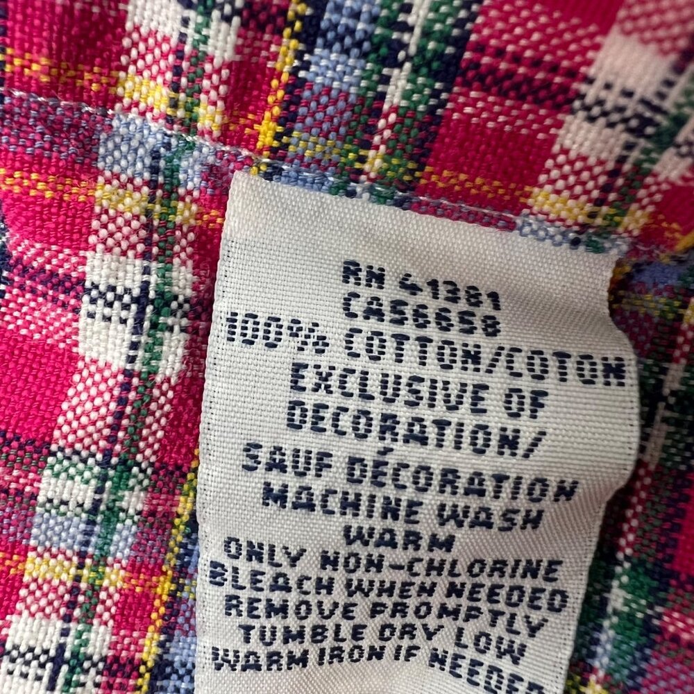 Ralph Lauren Plaid Button-Down Shirt L/G 100% Cotton Red/Green/Blue Flesh Pony - Picture 5 of 8